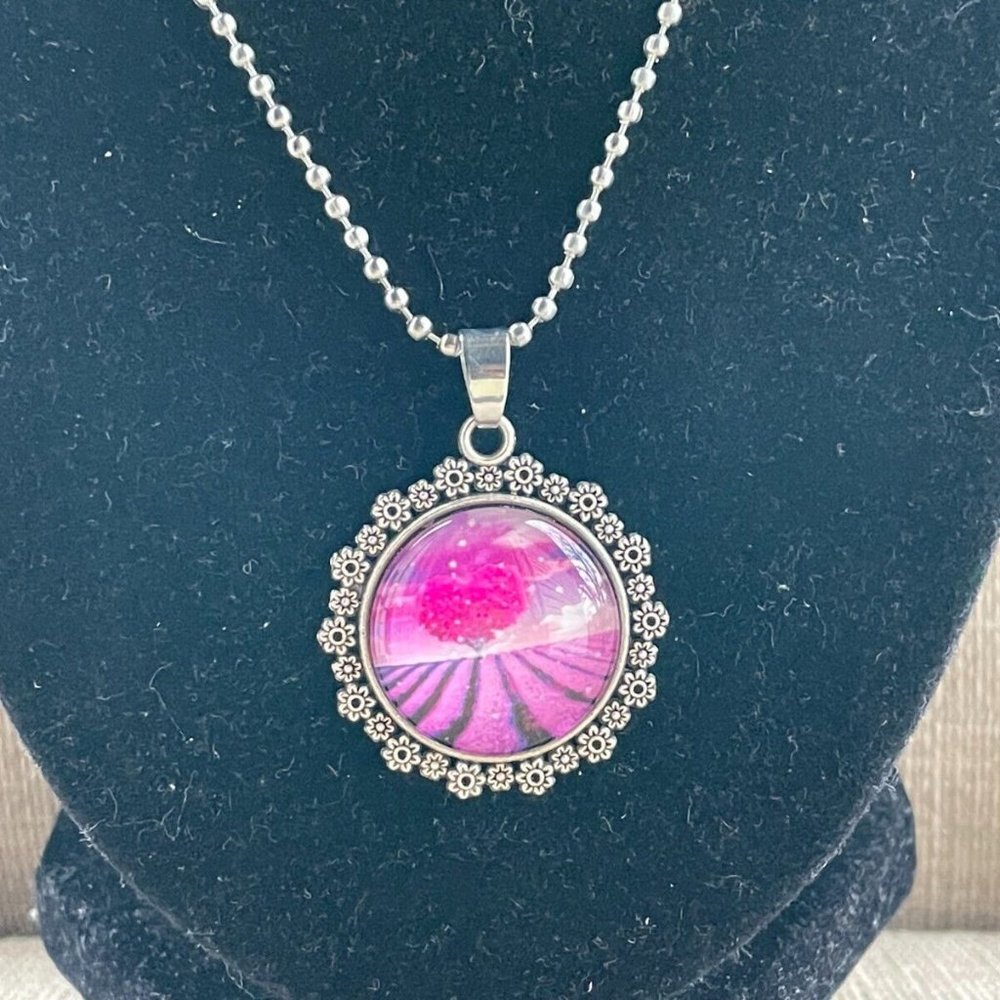 Fashion Necklace Women Jewelry Silver Tone Chain Flower Pendant Necklace
